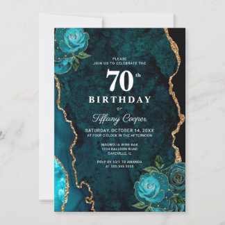 Gold Aquamarin Agate 70. Geburtstag Einladung