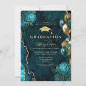 Gold Aquamarin Agate Graduation Party Einladung (Vorderseite)