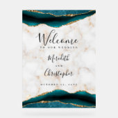 Gold Aquamarin Agate Marble Wedding Willkommen Acrylschild (Vorderseite)