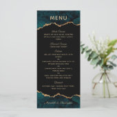 Gold Aquamarin Agate Wedding Menu Menükarte (Stehend Vorderseite)