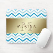 Gold Aquamarin Beach Zickzack Muster Monogram Mousepad (Mit Mouse)