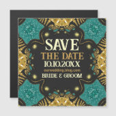 Gold Aquamarin Black Funky Tribal Save the Date Magnetkarte (Vorne/Hinten)