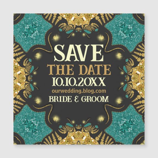 Gold Aquamarin Black Funky Tribal Save the Date Magnetkarte (Vorderseite)