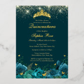 Gold Aquamarin Blue Floral Butterfly Tiara Quincea Folieneinladung (Vorderseite)