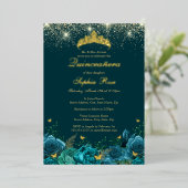 Gold Aquamarin Blue Floral Butterfly Tiara Quincea Folieneinladung (Stehend vorne)