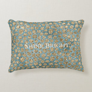 Gold Aquamarin Blue Green Glitzy Leopard Print     Dekokissen