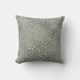 Gold Aquamarin Blue Green Glitzy Leopard Print Kissen