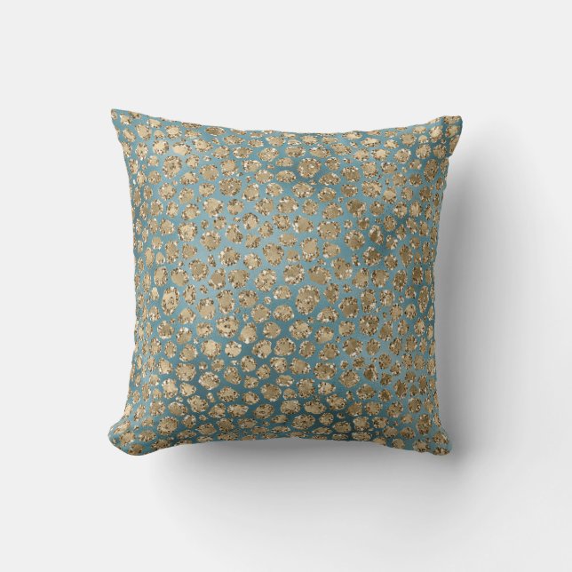 Gold Aquamarin Blue Green Glitzy Leopard Print     Kissen (Vorderseite)