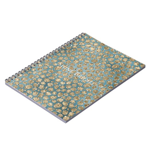 Gold Aquamarin Blue Green Glitzy Leopard Print Notizblock (Linke Seite)