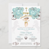 Gold & Aquamarin Blue Mexican Baby Boy Charro Tauf Einladung (Vorderseite)