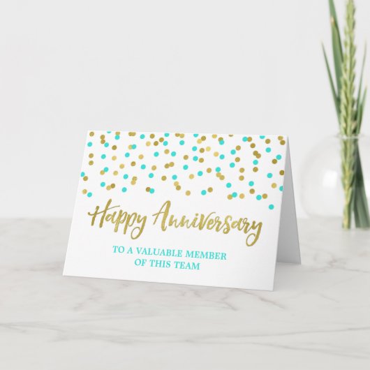 Gold Aquamarin Confetti Anniversary Card Karte (Vorderseite)