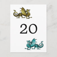 Gold Aquamarin Dragon Tischnummer Postcard
