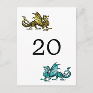Gold Aquamarin Dragon Tischnummer Postcard