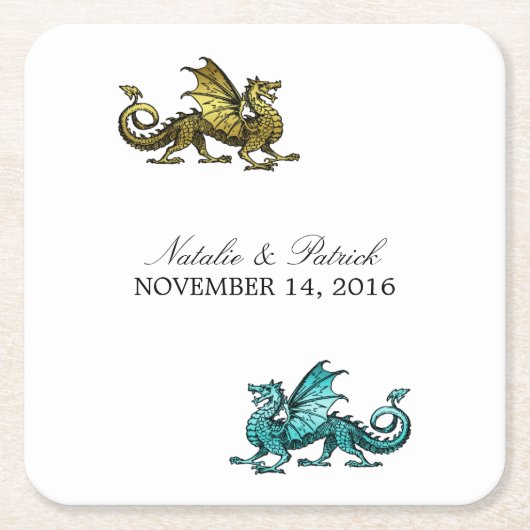 Gold Aquamarin Dragon Wedding Paper Untersetzer (Vorderseite)
