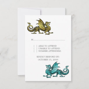 Gold Aquamarin Dragon Wedding Response Card RSVP Karte