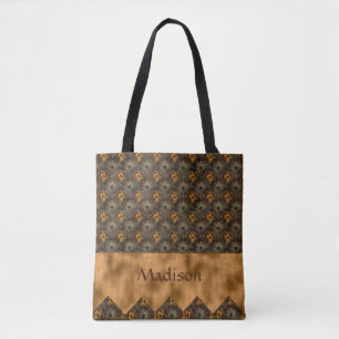 Gold Aquamarin Elegante Pfauen Hübscher Name Perso Tasche