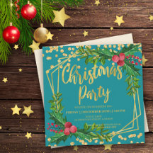 Gold Aquamarin Floral Holly Glitzer Weihnachten