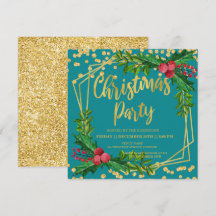 Gold Aquamarin Holly Glitzer Weihnachtseinladung