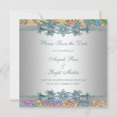 Gold Aquamarin Paisley Indian Wedding Save the Dat Date (Rückseite)