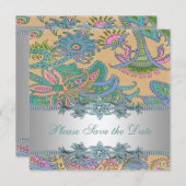 Gold Aquamarin Paisley Indian Wedding Save the Dat Save The Date (Vorne/Hinten)