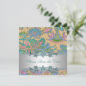 Gold Aquamarin Paisley Indian Wedding Save the Dat Save The Date (Stehend Vorderseite)