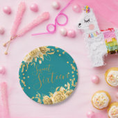 Gold Aquamarin Sweet 16 Glitzer Confetti Floral Pappteller (Party)