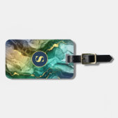 Gold, Aquamarin und dunkelgrau, flüssig, DIY Monog Gepäckanhänger (Vorderseite horizontal)