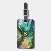 Gold, Aquamarin und dunkelgrau, flüssig, DIY Monog Gepäckanhänger (Vorderseite vertikal)