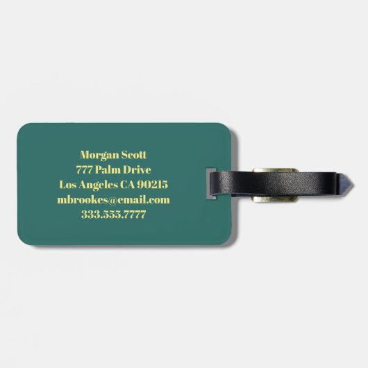 Gold, Aquamarin und dunkelgrau, flüssig, DIY Monog Gepäckanhänger (Rückseite horizontal)