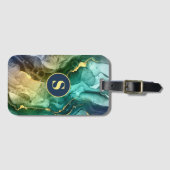 Gold, Aquamarin und dunkelgrau, flüssig, DIY Monog Gepäckanhänger (Vorderseite (Horizontal))