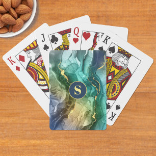 Gold, Aquamarin und dunkelgrau, flüssig, DIY Monog Spielkarten
