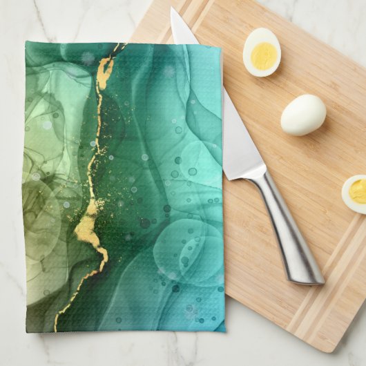 Gold, Aquamarin und dunkelgrau, flüssig Geschirrtuch (Viertel Falte)