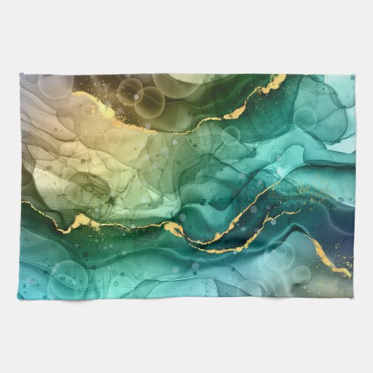 Gold, Aquamarin und dunkelgrau, flüssig Geschirrtuch (Horizontal)