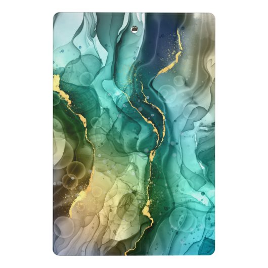 Gold, Aquamarin und dunkelgrau, flüssig Mini Klemmbrett (Rückseite)