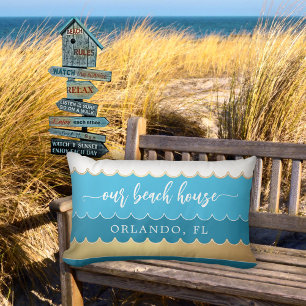 Gold Aquamarin Waves Beach House Pillow Kissen Für Draußen