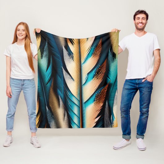 Gold & Aquamarine Federn Kunst Fleecedecke (Beispiel)