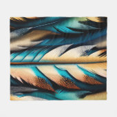 Gold & Aquamarine Federn Kunst Fleecedecke (Vorderseite (Horizontal))