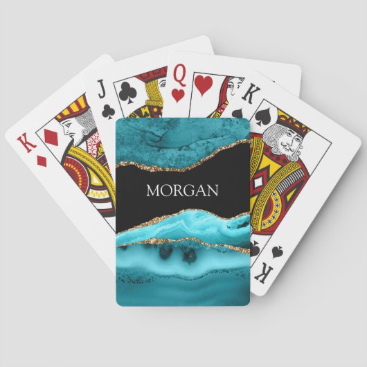 Gold & Aquamarine Gattung, Glitzer, Weißname auf s Spielkarten (Rückseite)