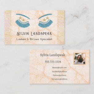 Gold & Aquamarine Glitzer Eyelashes & Fotos Visitenkarte