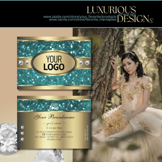 Gold Aquamarine Glitzer Leuchtstars Diamanten hinz Visitenkarte