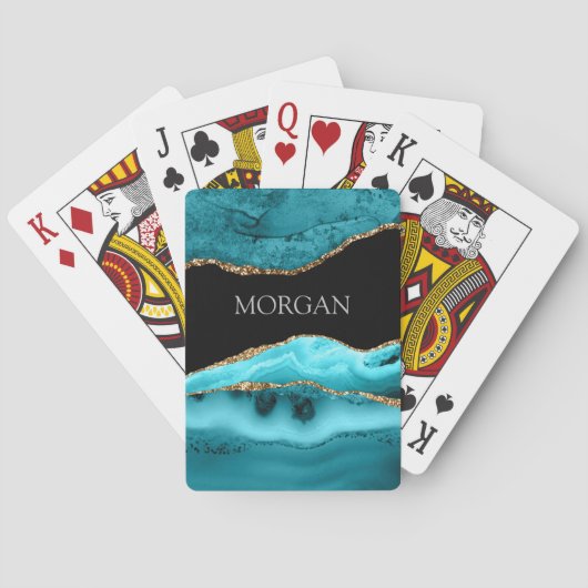 Gold & Aquamarine Tore, Glitzer, Graue Namen auf s Spielkarten (Rückseite)