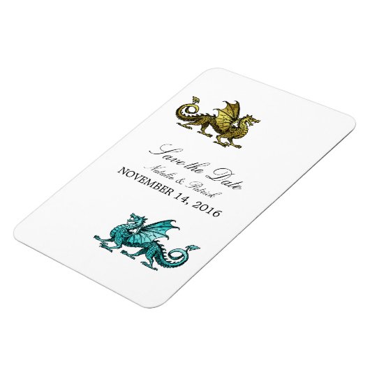 Gold Aquamariner Drache Speichern Sie das Date Mag Magnet (Linke Seite)