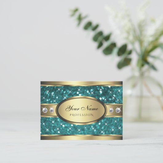 Gold Aquamariner Glitzer Lumineszente Sterne Diama Visitenkarte (Stehend Vorderseite)