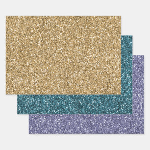 Gold Aquamariner Lila Glitzer Geschenkpapier Set