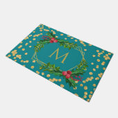 Gold Aquamarines Monogramm Frohe Weihnachtsfeierta Fußmatte (Schrägansicht)