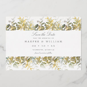 Gold Aquarell-Blätter Save the Date Postkarte