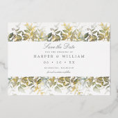 Gold Aquarell-Blätter Save the Date Postkarte (Vorderseite)