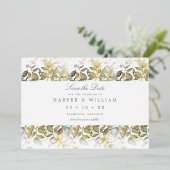 Gold Aquarell-Blätter Save the Date Postkarte (Stehend vorne)