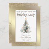Gold Aquarell Weihnachtsbaumfirma Party Einladung (Vorne/Hinten)