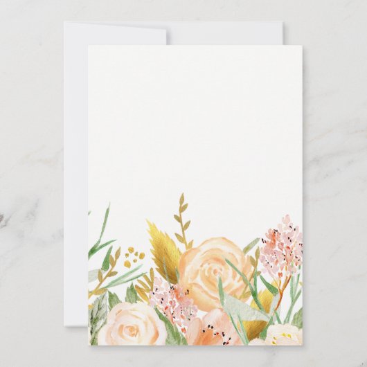 Gold Aquarellblume in Weiß | Feiern Einladung (Rückseite)